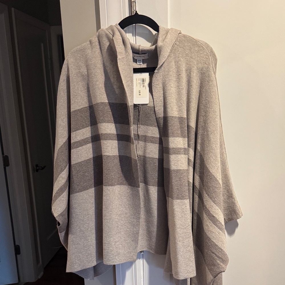 Evereve Hooded Striped Poncho - Taupe & Dark Taupe